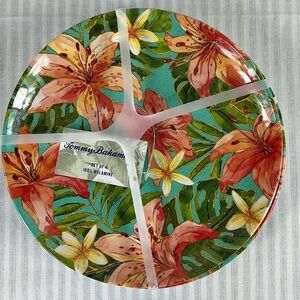 Tommy Bahama Melamine Dinner Plates 11" Hibiscus Tropical Flowers Set Of 4 NEW